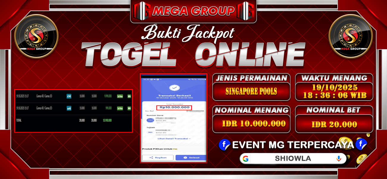 Bukti JP situs Shiowla hari Senin, 20 Oktober 2025