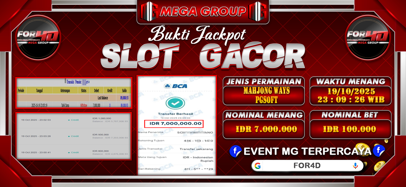 Bukti JP situs For4D hari Senin, 20 Oktober 2025