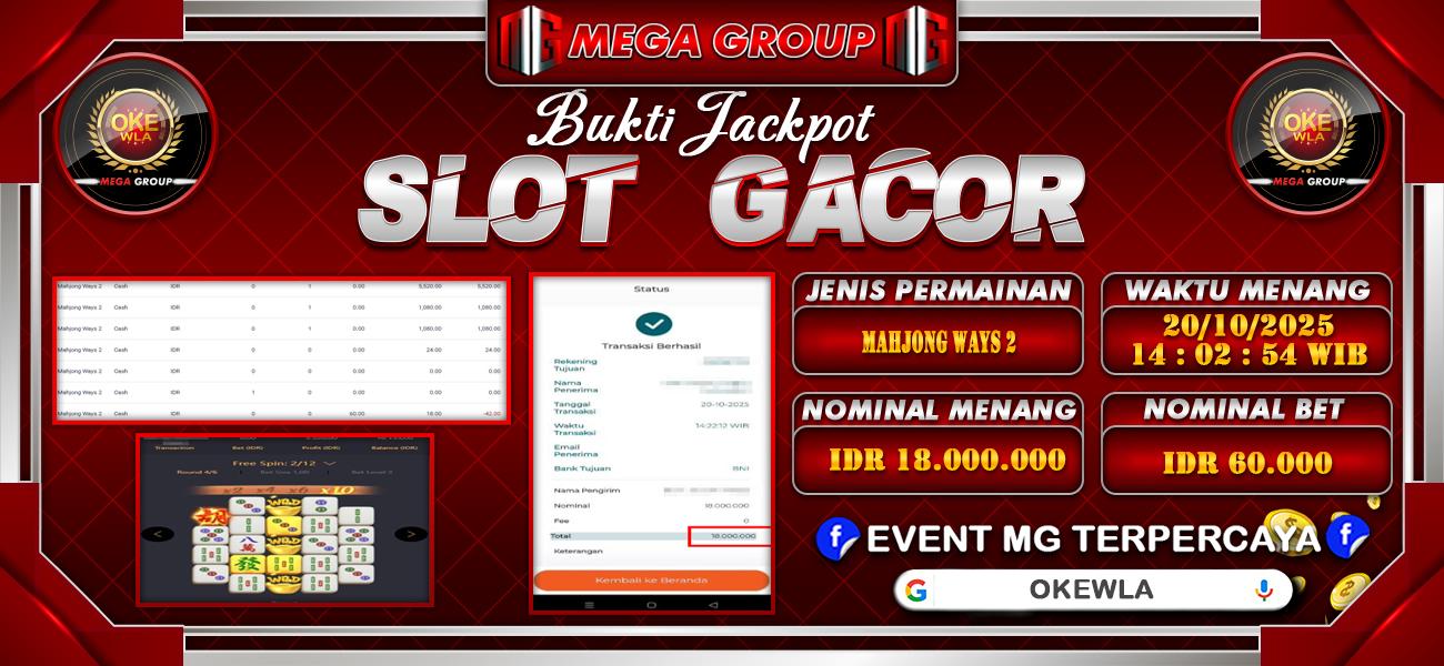 Bukti JP situs Okewla hari Senin, 20 Oktober 2025