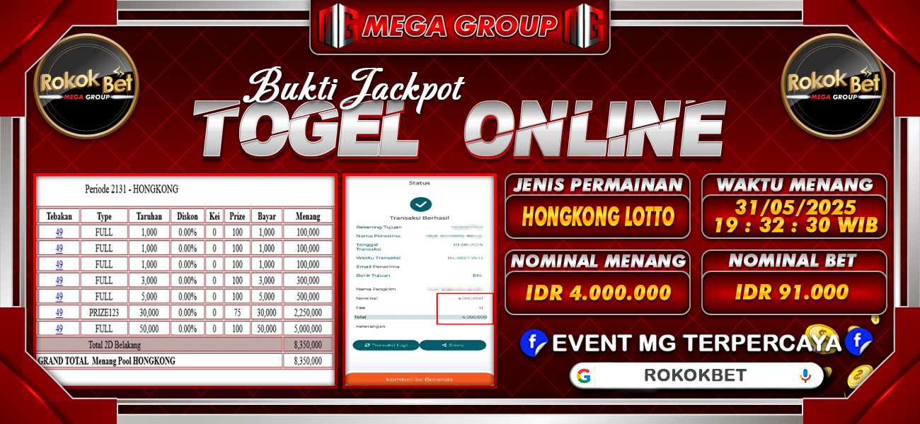 Bukti JP situs Rokokbet hari Minggu, 01 Juni 2025