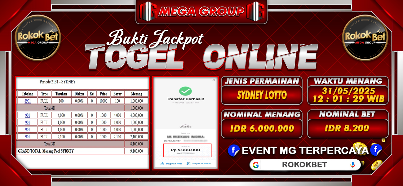 Bukti JP situs Rokokbet hari Minggu, 01 Juni 2025