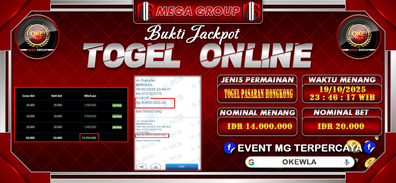 Bukti JP situs Okewla hari Senin, 20 Oktober 2025