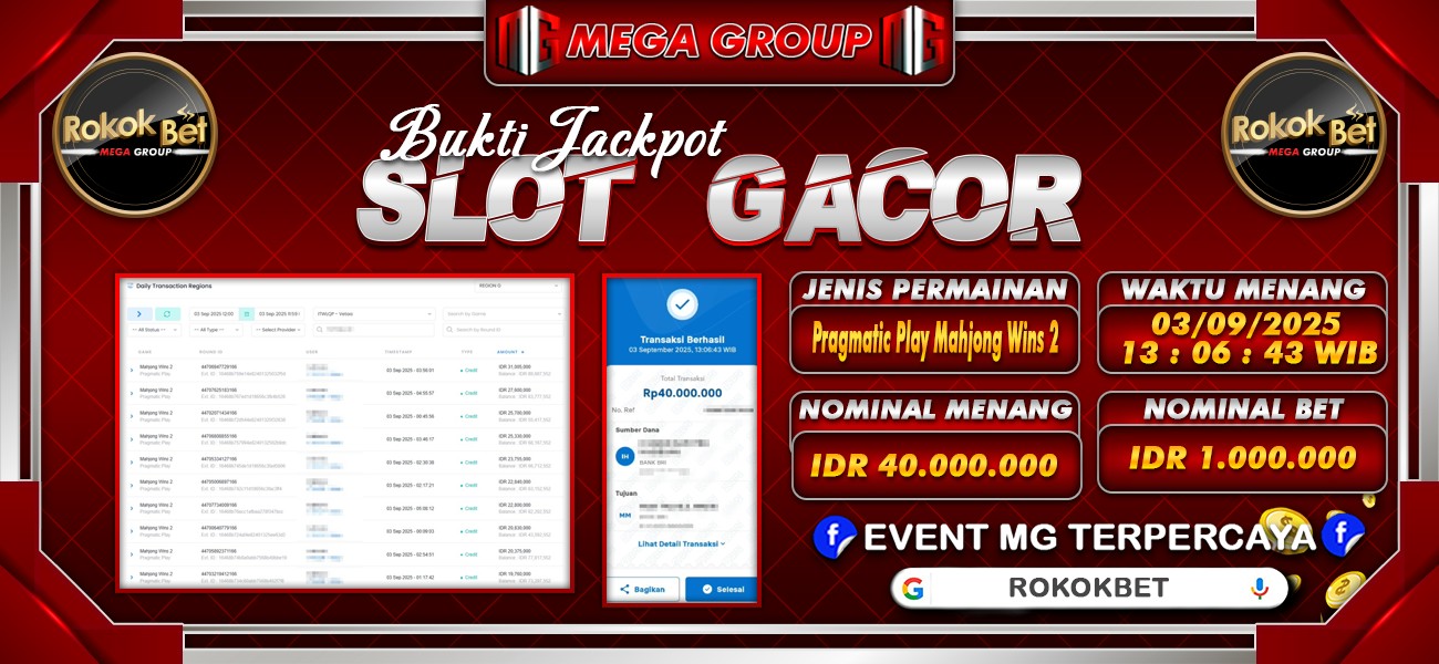 Bukti JP situs Rokokbet hari Rabu, 03 September 2025