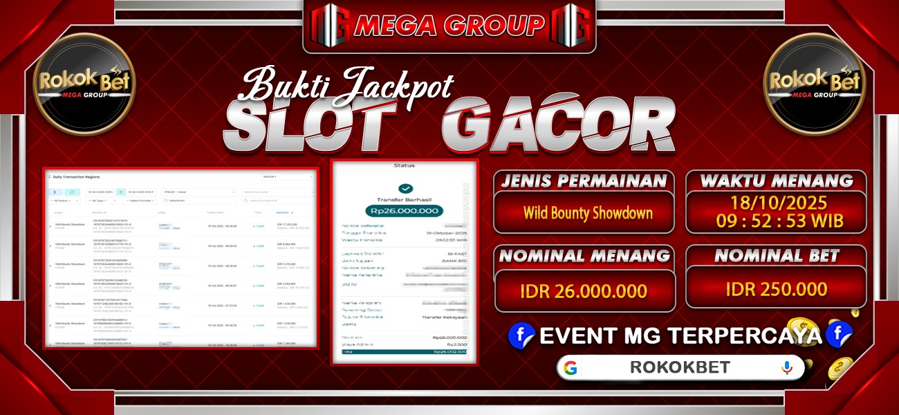 Bukti JP situs Rokokbet hari Sabtu, 18 Oktober 2025