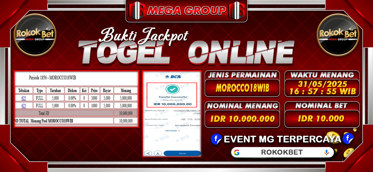 Bukti JP situs Rokokbet hari Sabtu, 31 Mei 2025