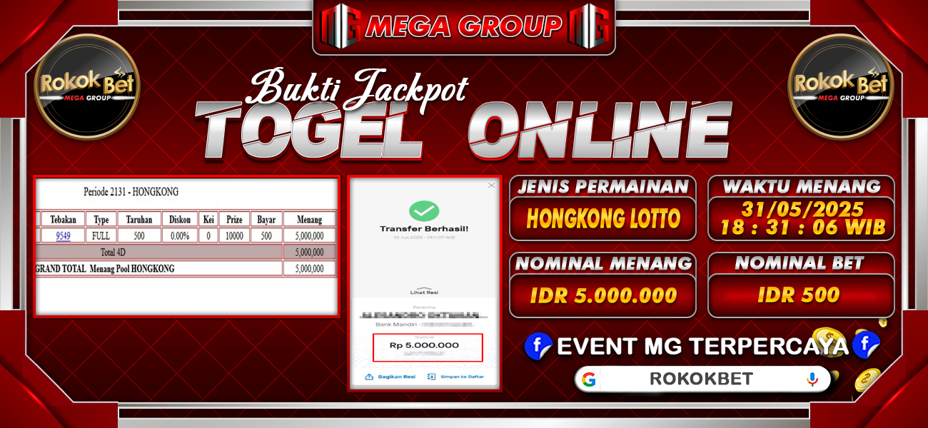Bukti JP situs Rokokbet hari Minggu, 01 Juni 2025