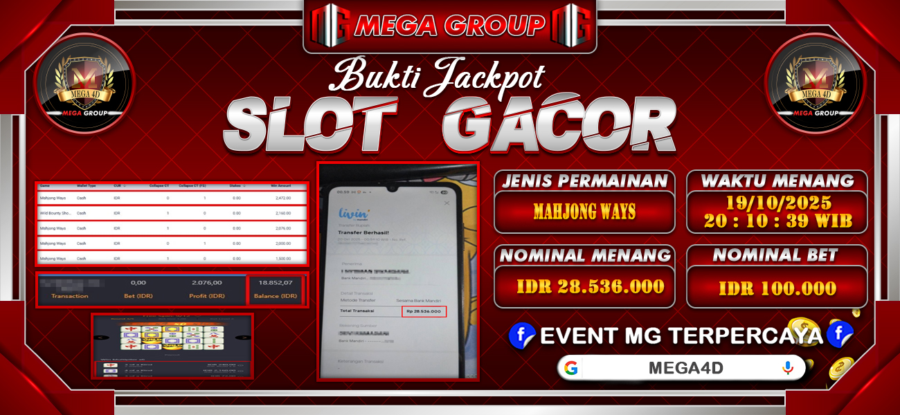 Bukti JP situs Mega4D hari Senin, 20 Oktober 2025