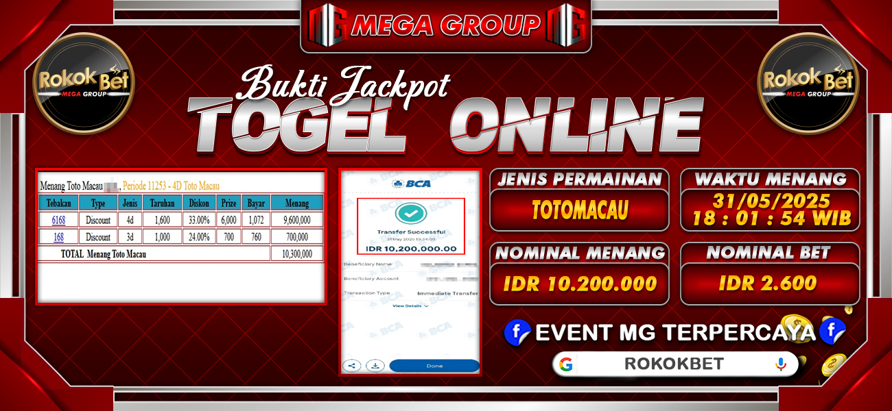 Bukti JP situs Rokokbet hari Sabtu, 31 Mei 2025