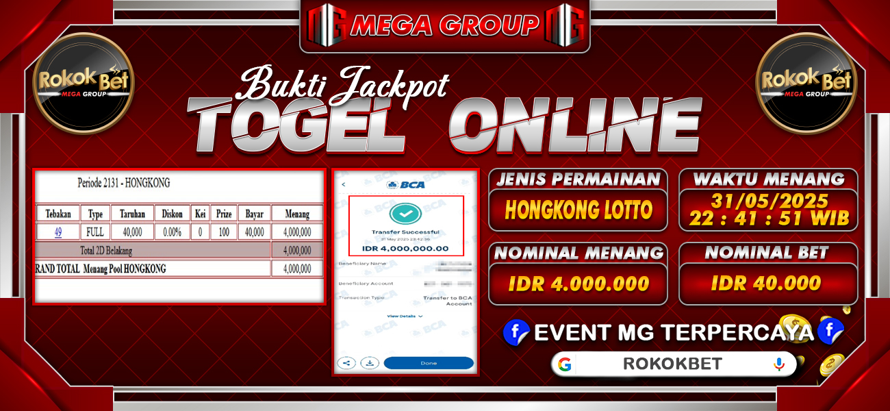 Bukti JP situs Rokokbet hari Minggu, 01 Juni 2025