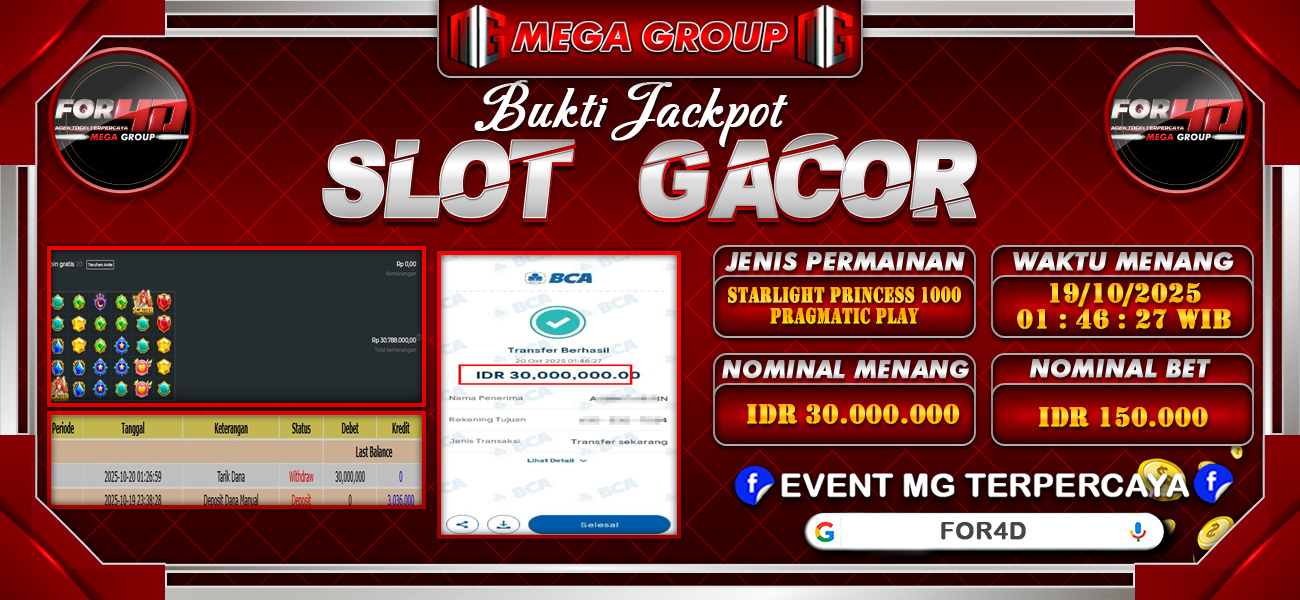 Bukti JP situs For4D hari Senin, 20 Oktober 2025