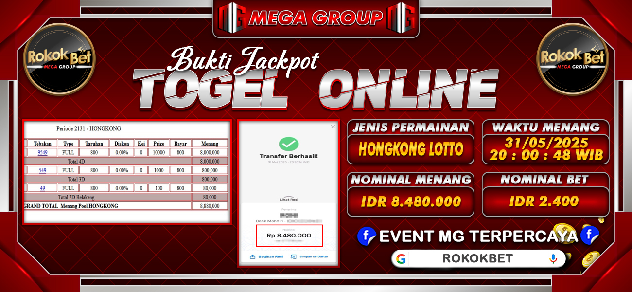 Bukti JP situs Rokokbet hari Minggu, 01 Juni 2025