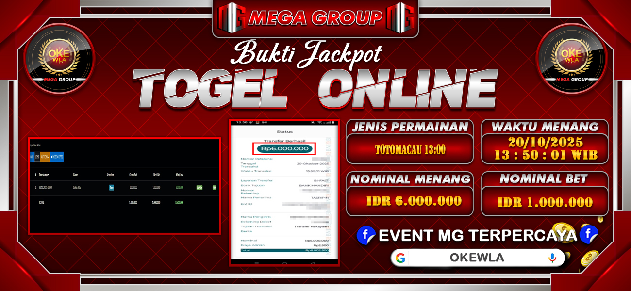 Bukti JP situs Okewla hari Senin, 20 Oktober 2025