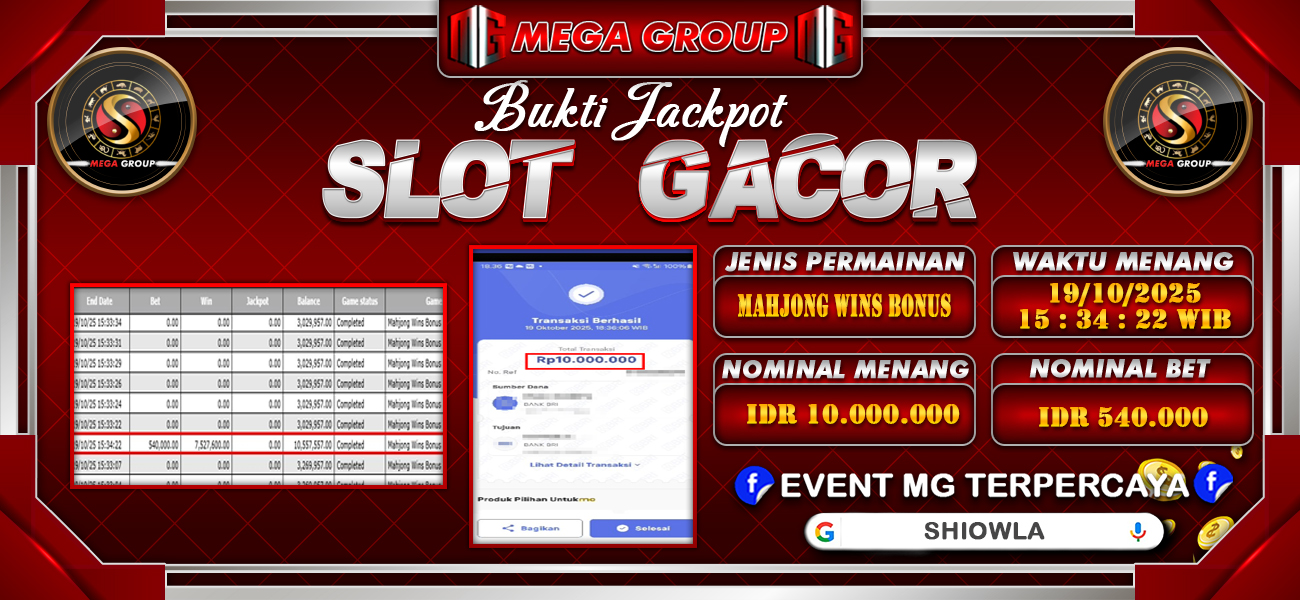 Bukti JP situs Shiowla hari Senin, 20 Oktober 2025