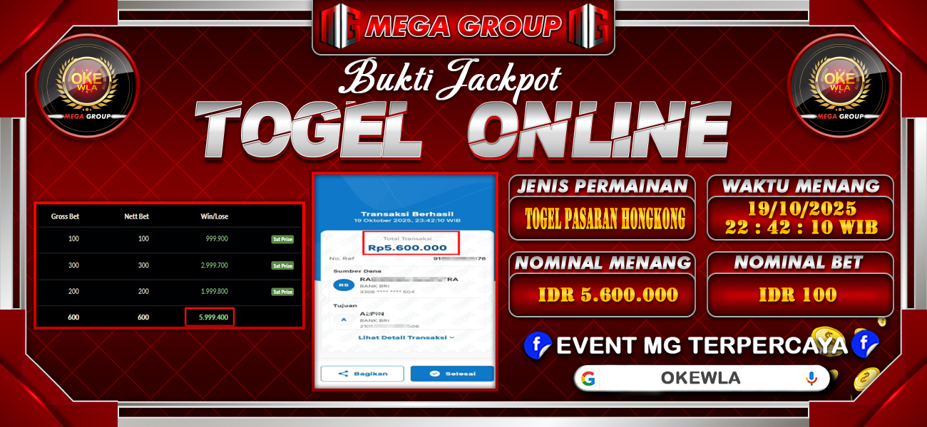 Bukti JP situs Okewla hari Senin, 20 Oktober 2025